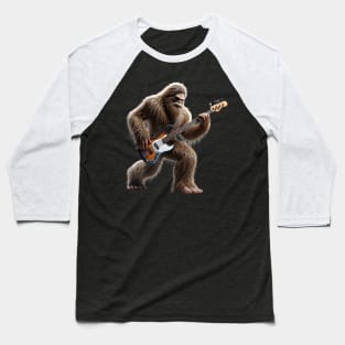 Bigfoot Playing A Electric Guitar Rock On Sasquatch Big Foot Baseball T-Shirt